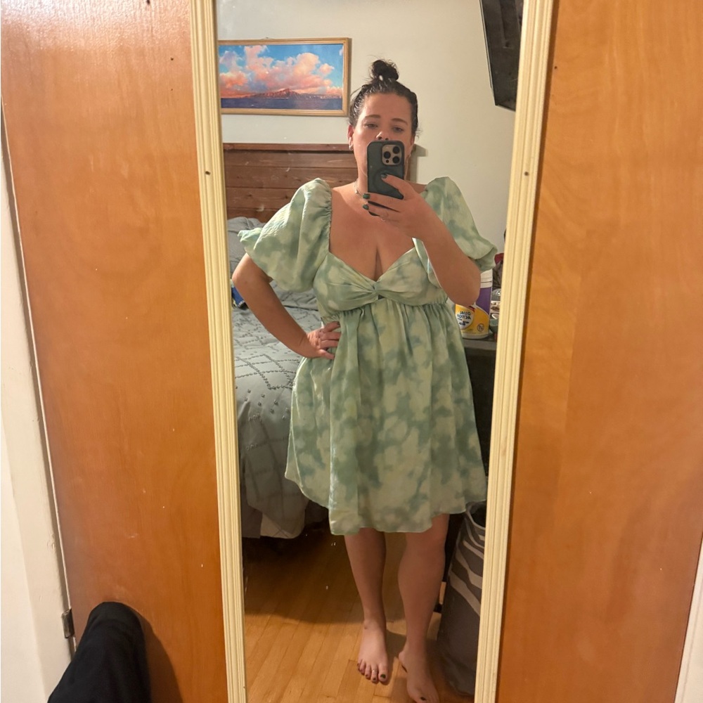 Green Tie-Dye Mini Dress
